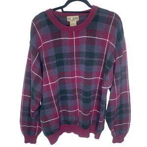 Vintage Sun River Cotton Plaid Sweater XL Heavy Knit Grandpacore Holiday Winter